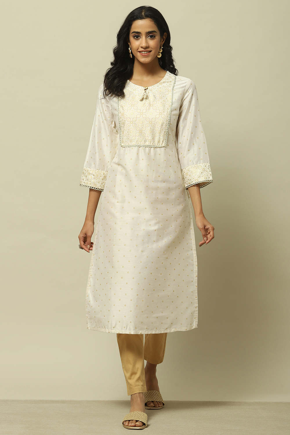 Off-white Printed Straight Kurta image number 5