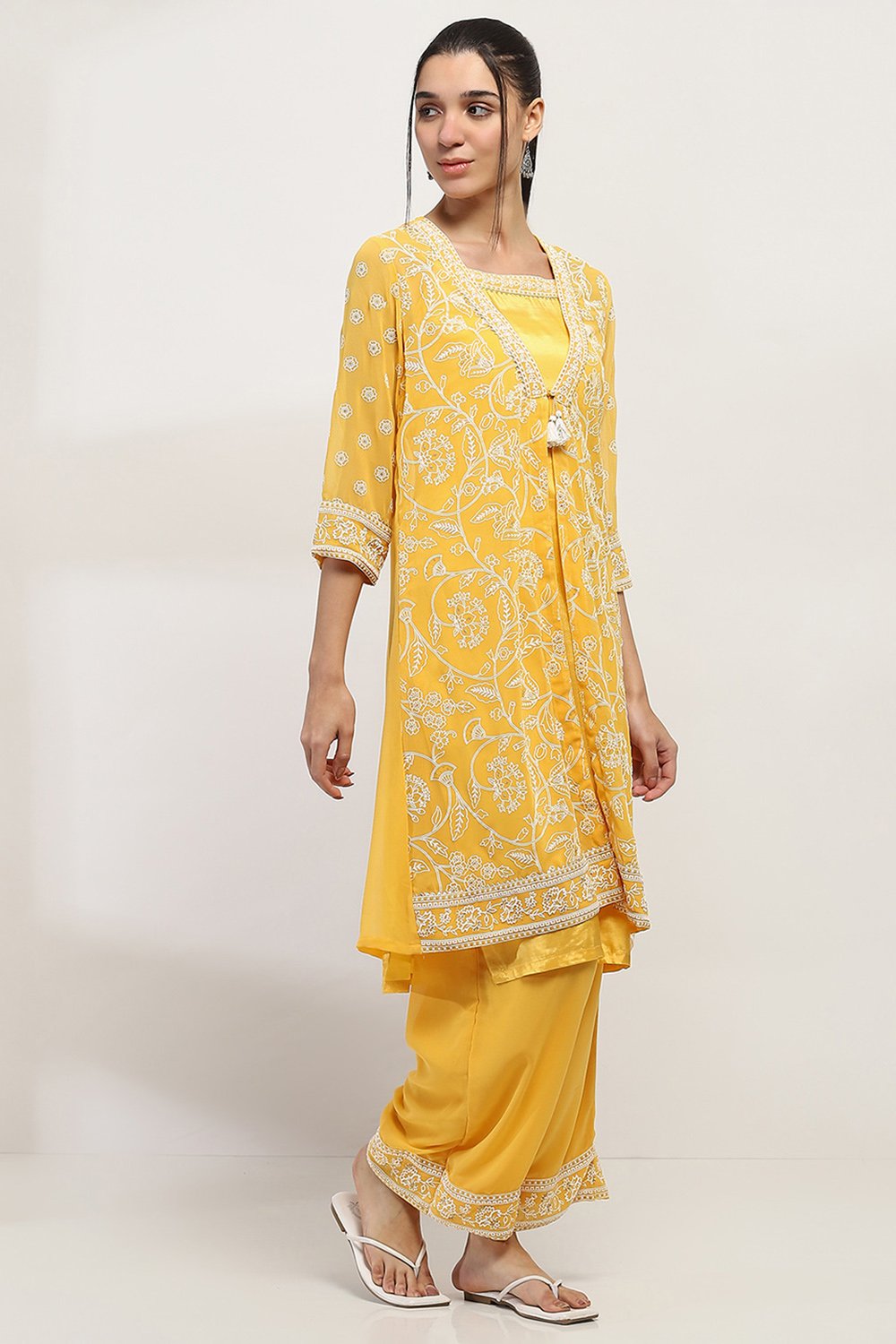 Mustard Polyester Front Open Kurta image number 4