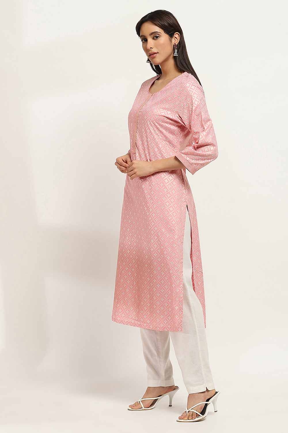 Peach Viscose Straight Kurta image number 2