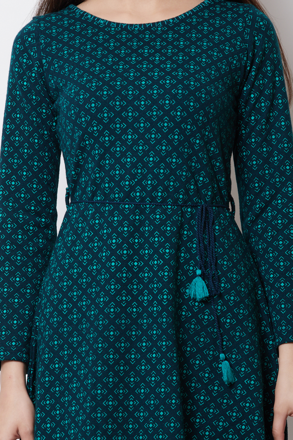 Dark Green POLY COTTON      A Line Dress image number 1