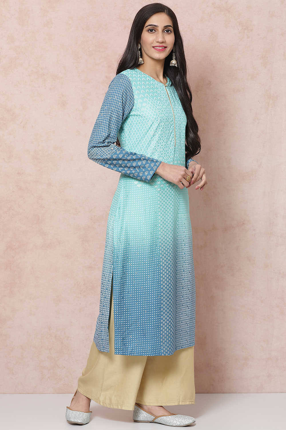 Blue LIVA Straight Kurta image number 3