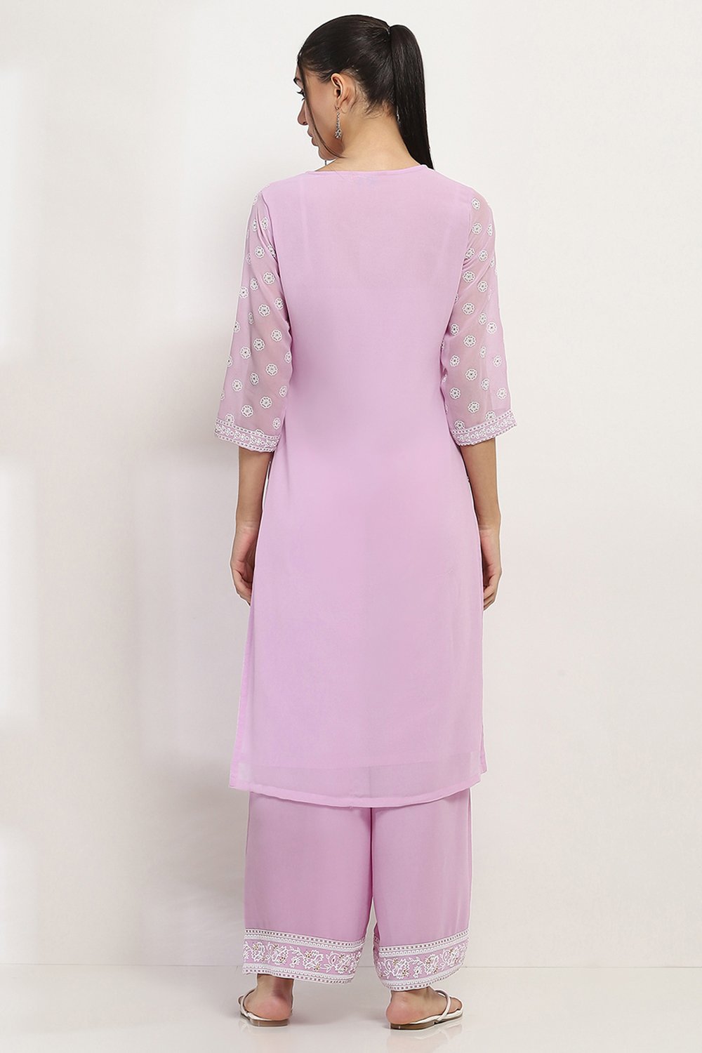 Lavender Polyester Straight Kurta image number 4