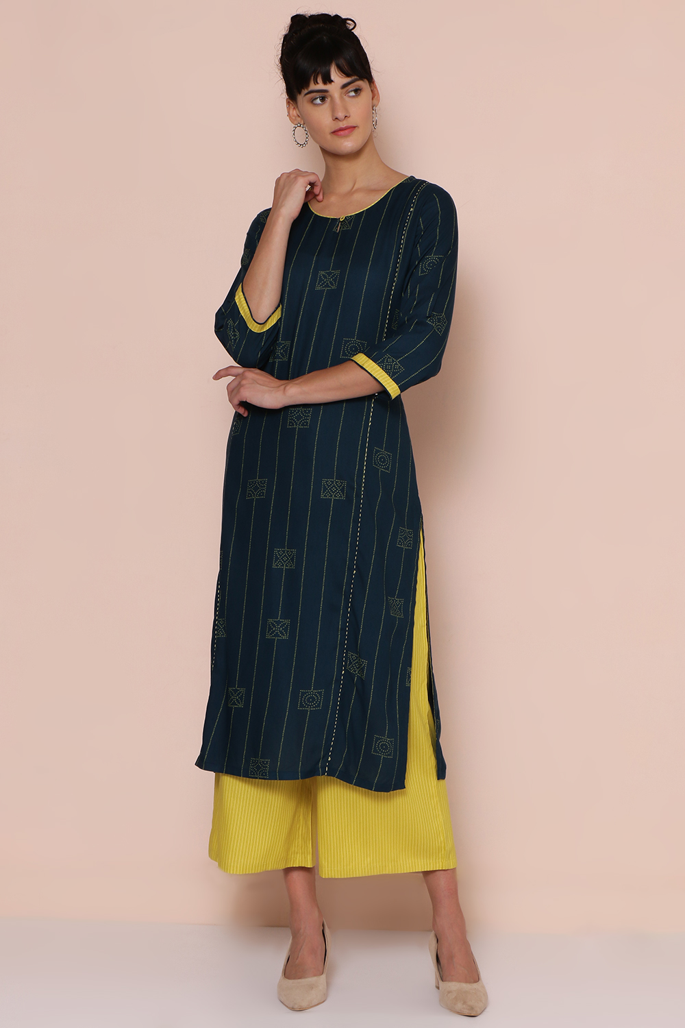 Teal Blue Viscose Rayon Straight Suit Set image number 0