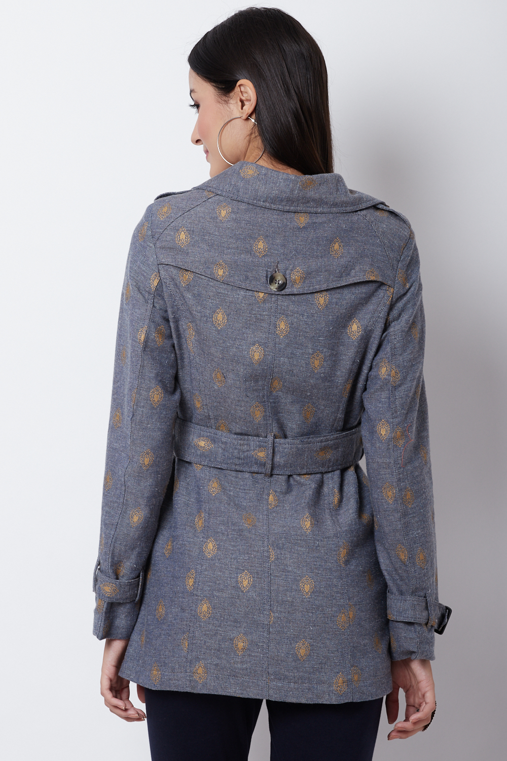 Grey Cotton Chambray A Line Jacket image number 4