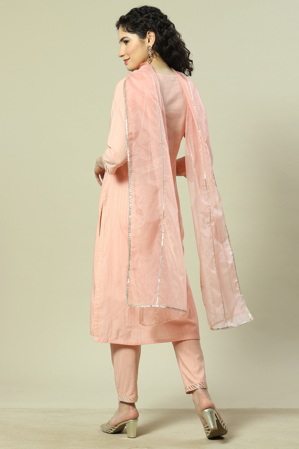 Beige Viscose Woven Straight Kurta Suit Set image number 4