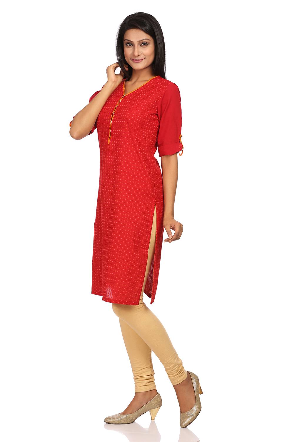 Red Straight Cotton Kurta image number 1