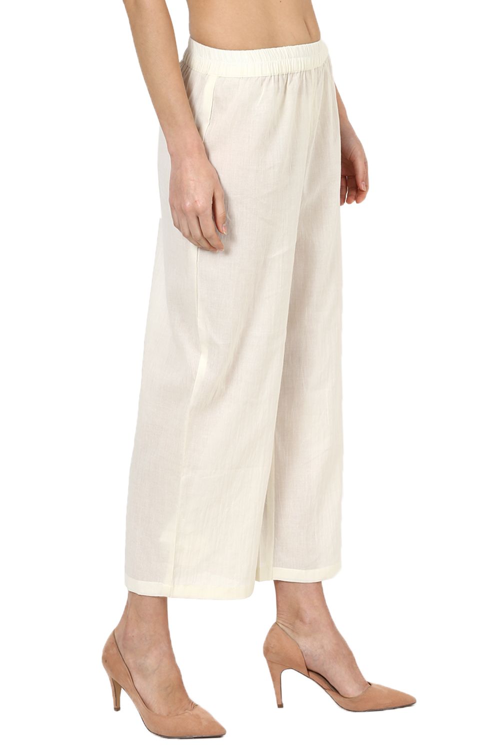 Off White Viscose Rayon Culottes image number 3