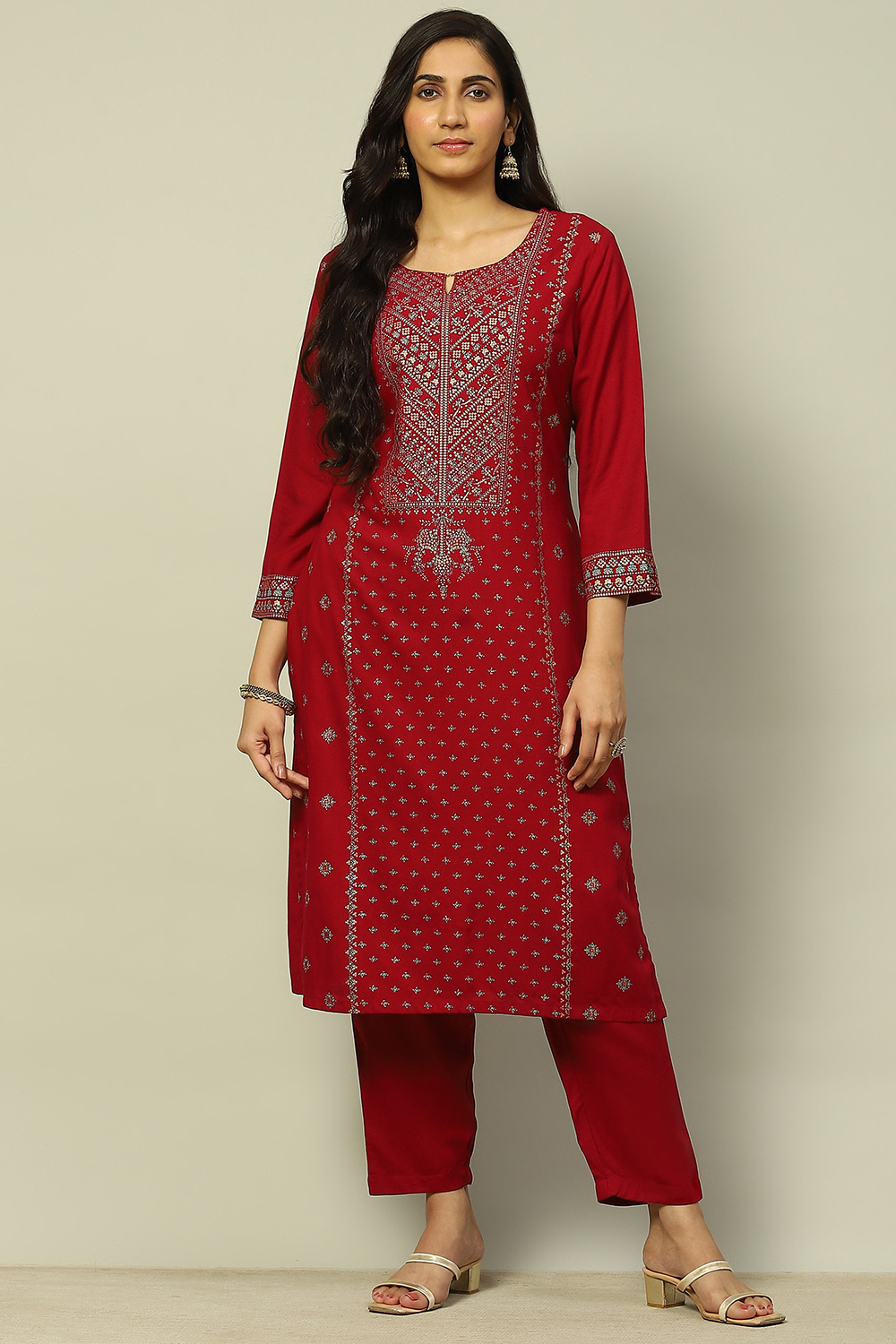 Dark Green Liva Printed Straight Festive Kurta Set image number 6