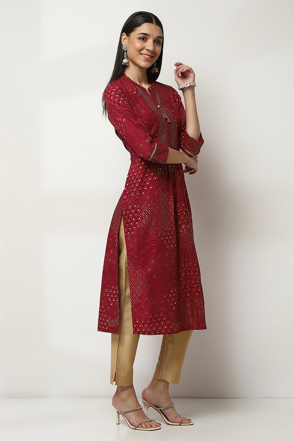 Red Viscose Printed Straight Kurta image number 4