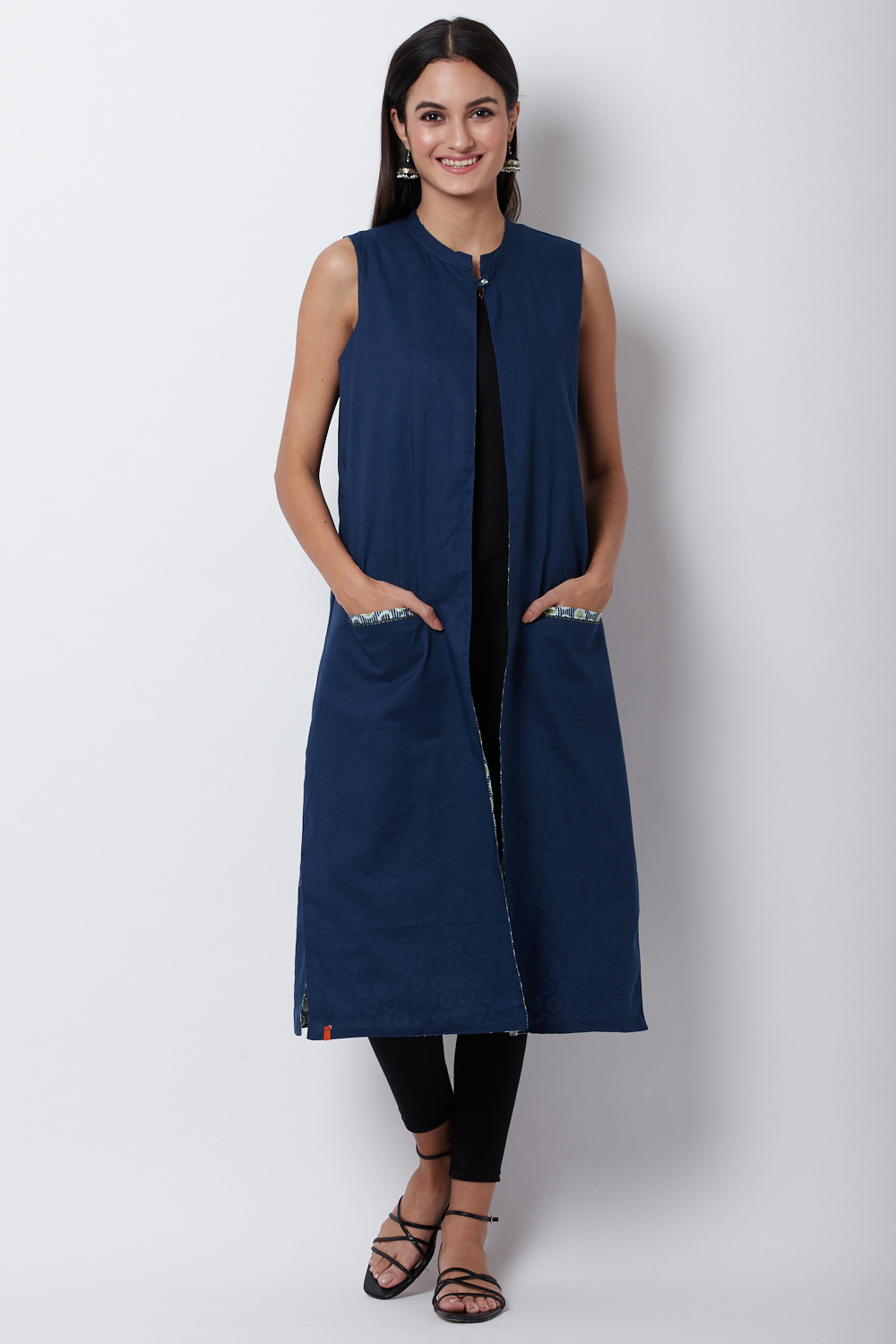 Indigo Cotton And Cambric Straight Jacket image number 6