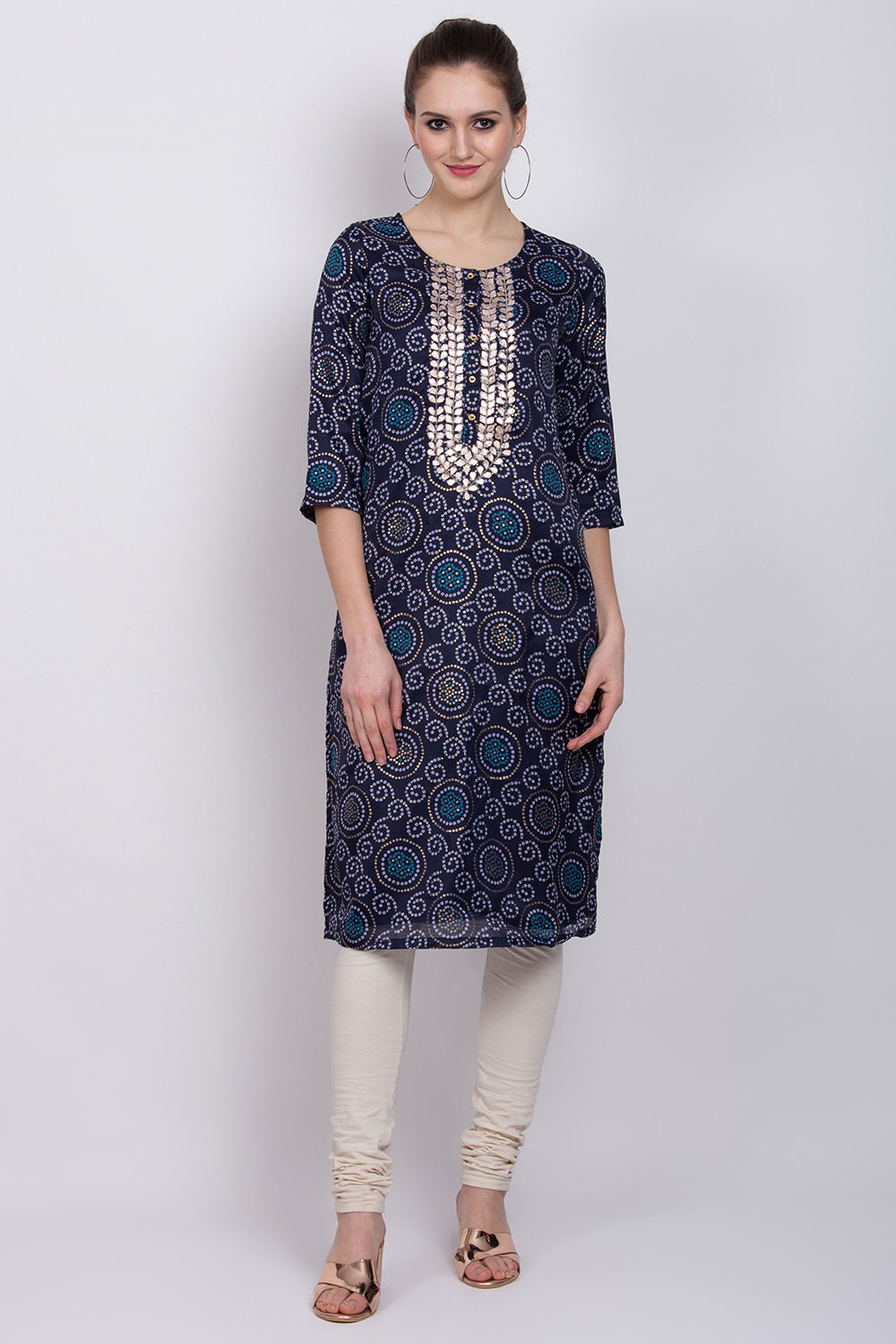 Navy Blue Art Silk Straight Kurta image number 2