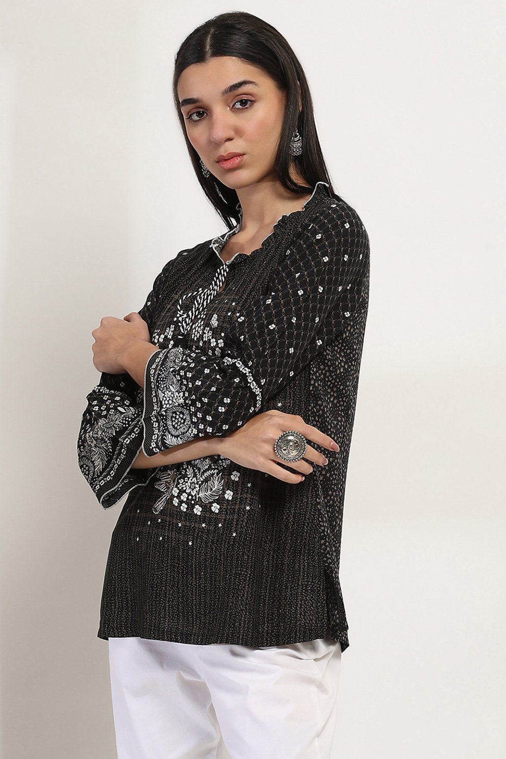 Black Viscose Rayon Straight Kurti image number 2