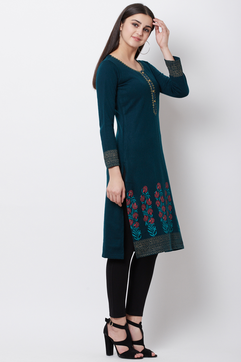 Dark Green POLY COTTON      Straight Kurta image number 3