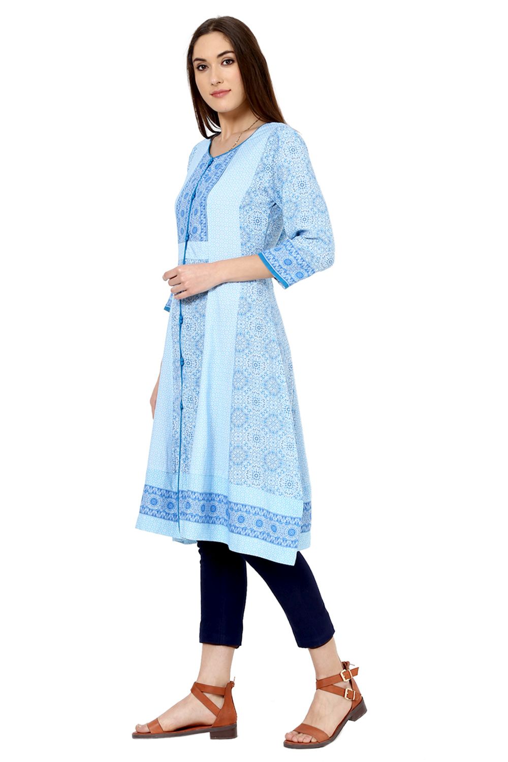 Blue Kalidar Cotton Kurta image number 2