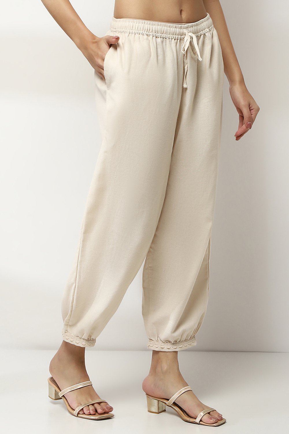 Ivory Cotton Blend Pants image number 3