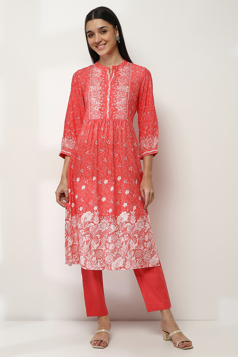 Coral Viscose Rayon Straight Kurta image number 5