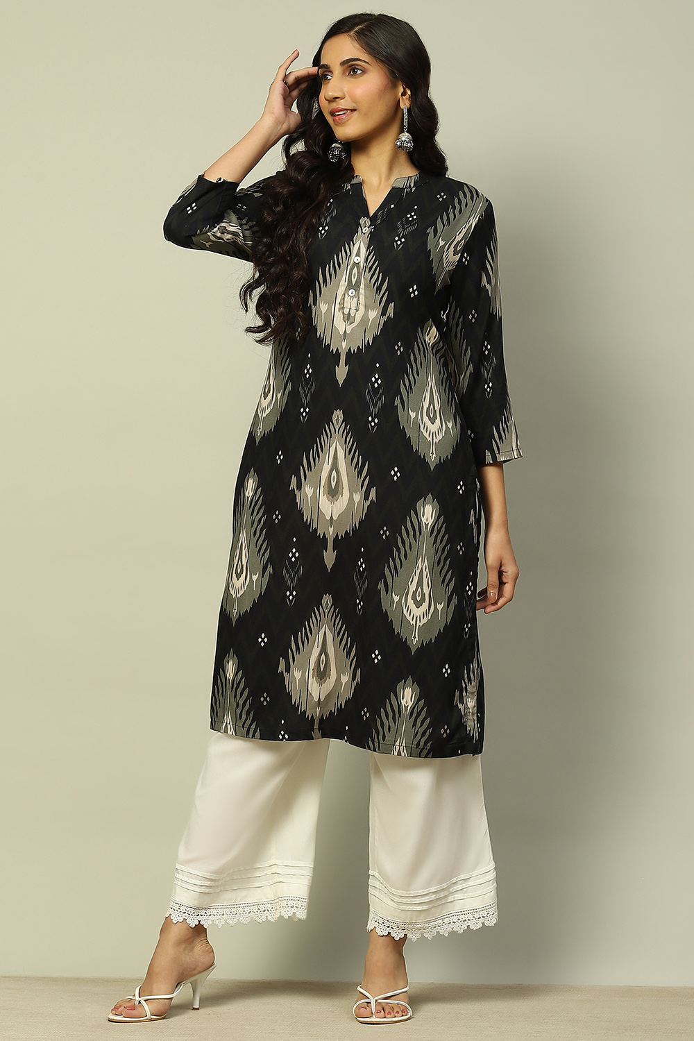 Black Printed Straight Kurta image number 0