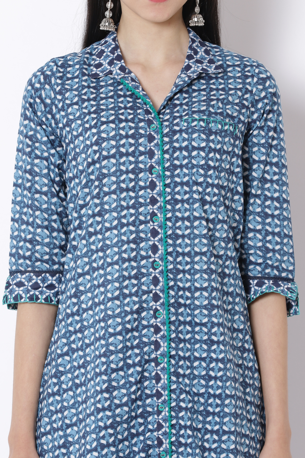 Indigo Cotton A-Line Kurta image number 1