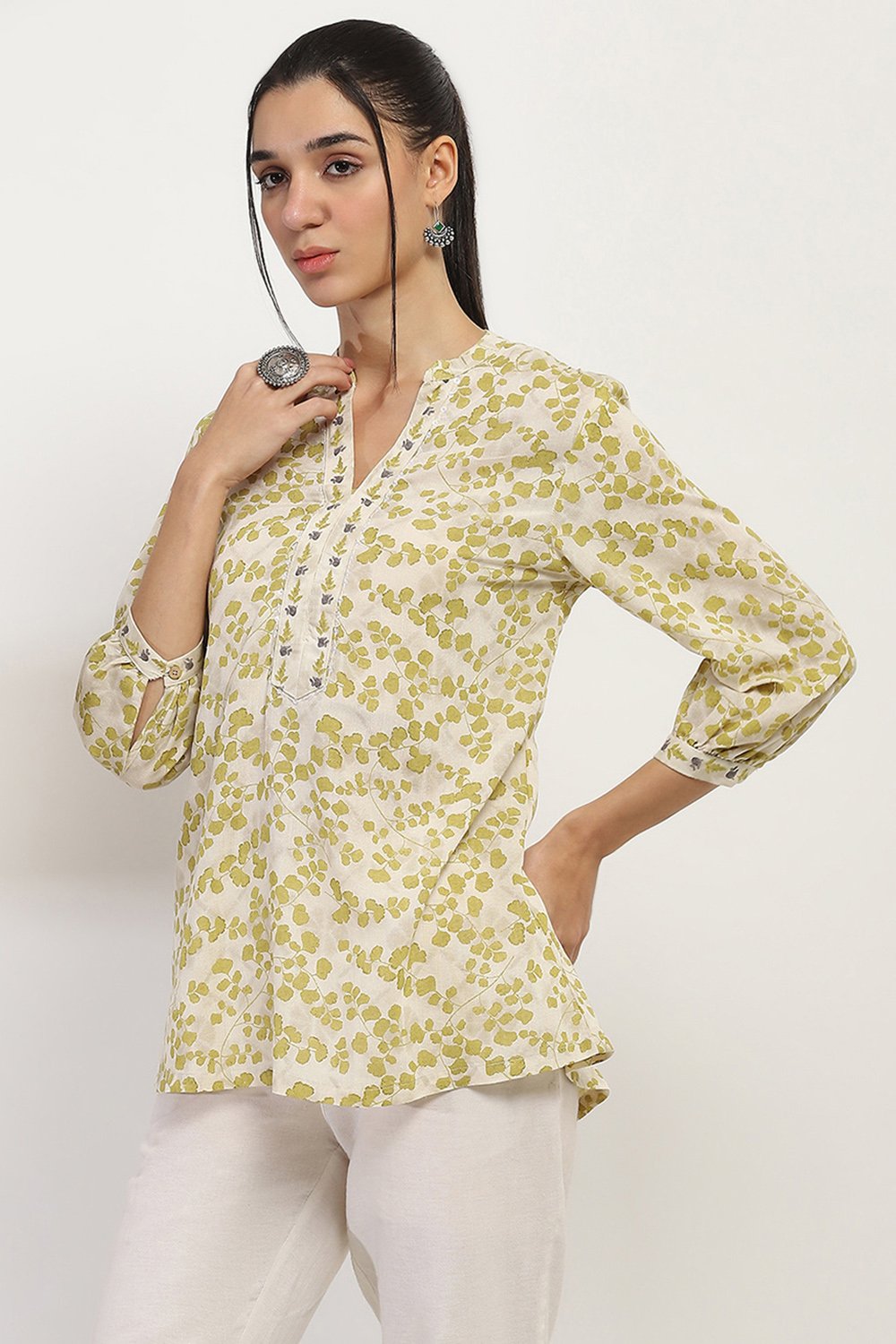 Olive Cotton Straight Kurti image number 2