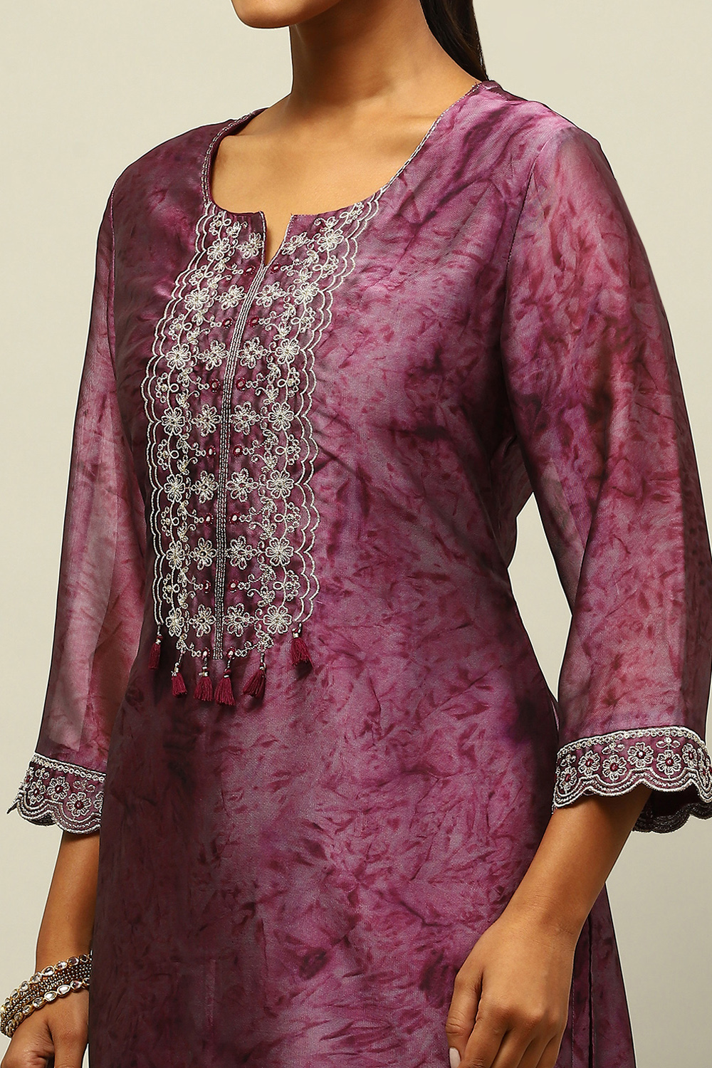 Purple Poly Georgette Straight Printed Kurta Palazzo Suit Set image number 1