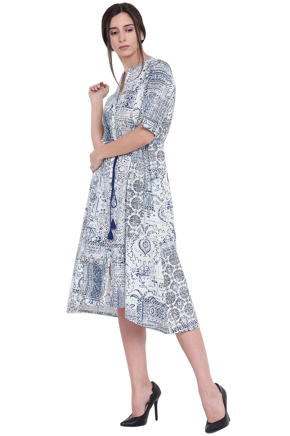 Indigo Cotton A-Line Kurta Dress image number 3