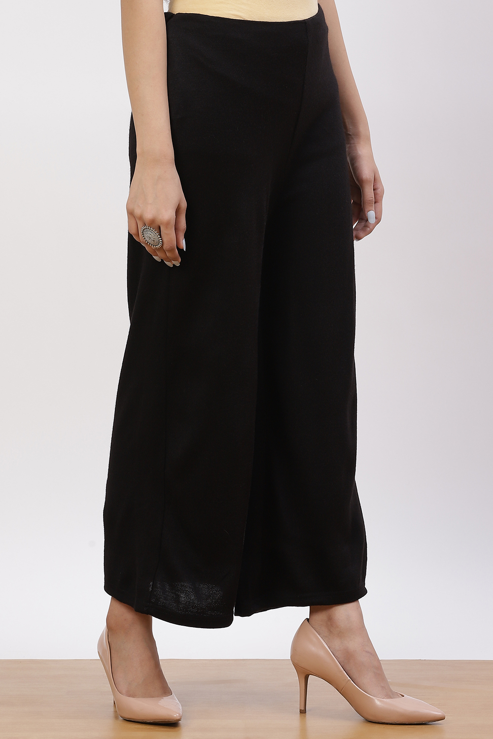 Black Acrylic Winter Palazzo Pants image number 3