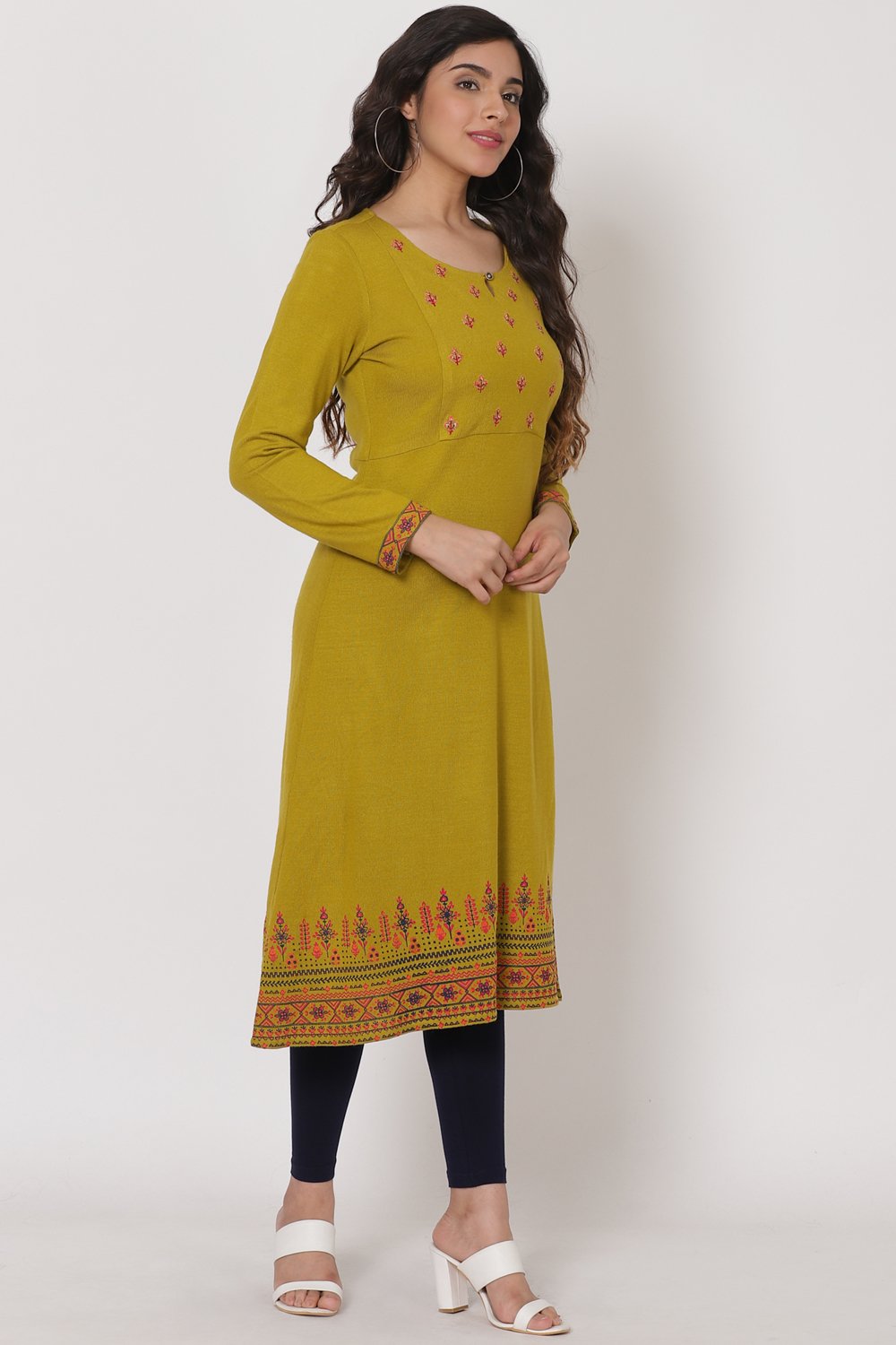 Olive Green Acrylic Kurta image number 4