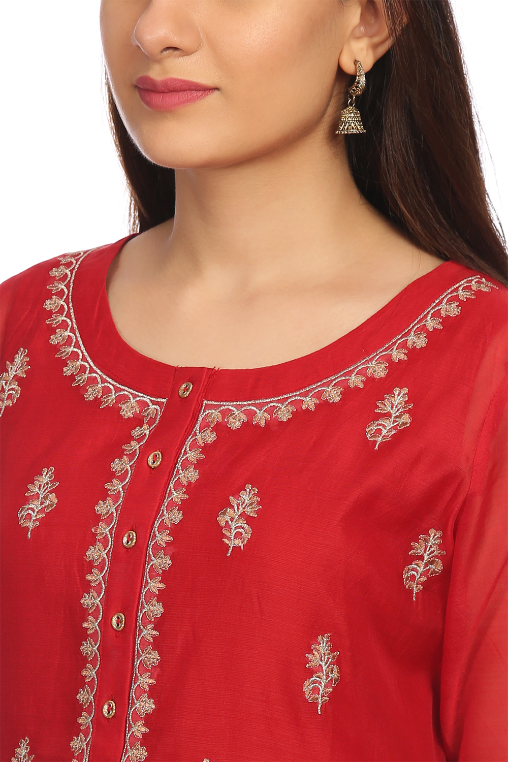 Red Straight Poly Cotton Kurta image number 1