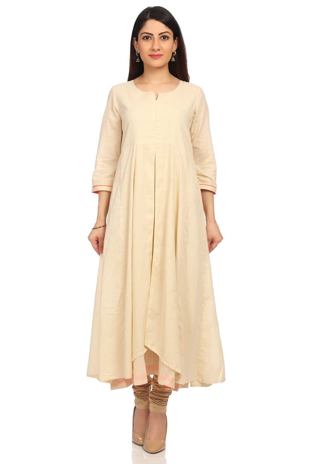 Ecru Kalidar Cotton Kurta image number 4