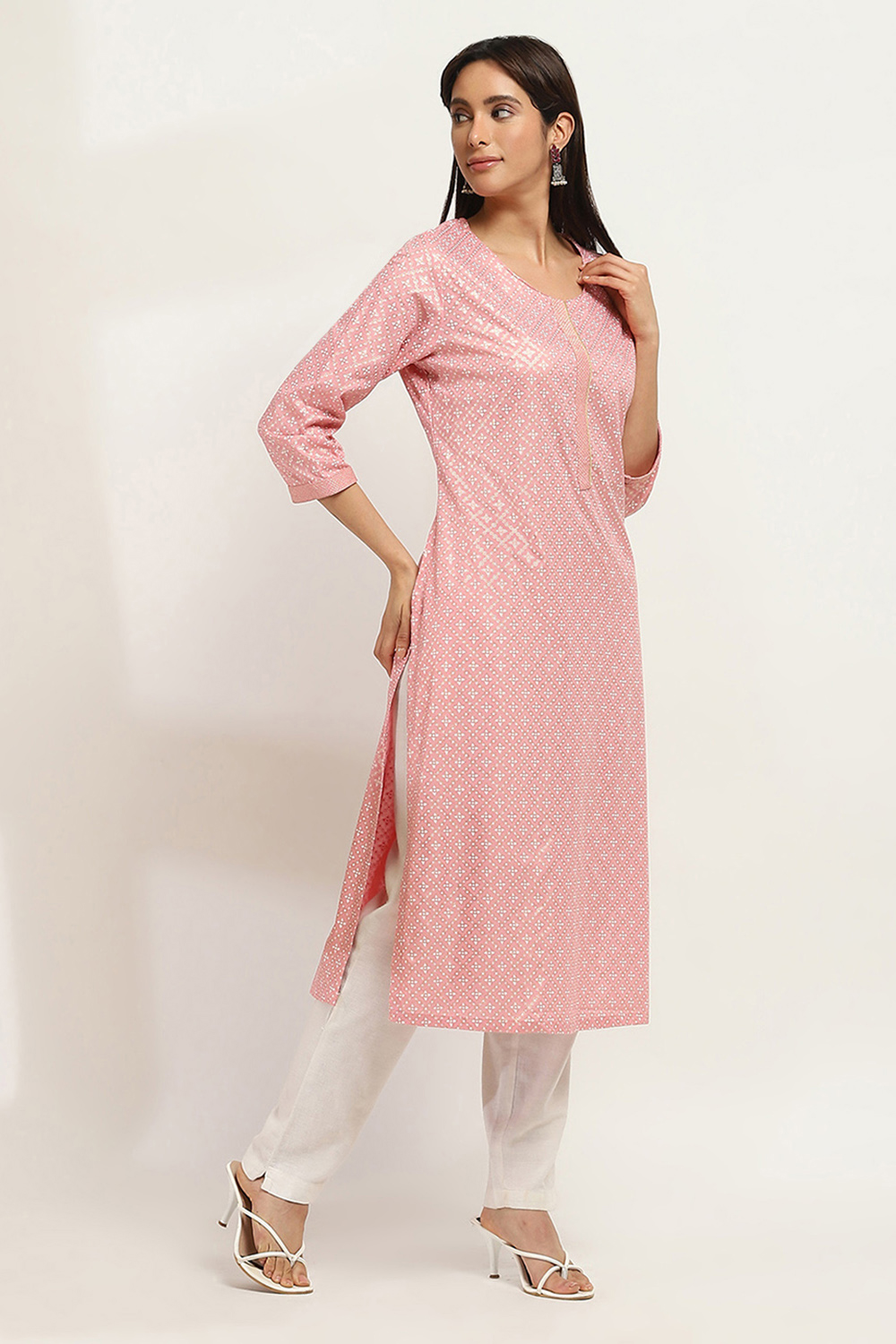 Peach Viscose Straight Kurta image number 4