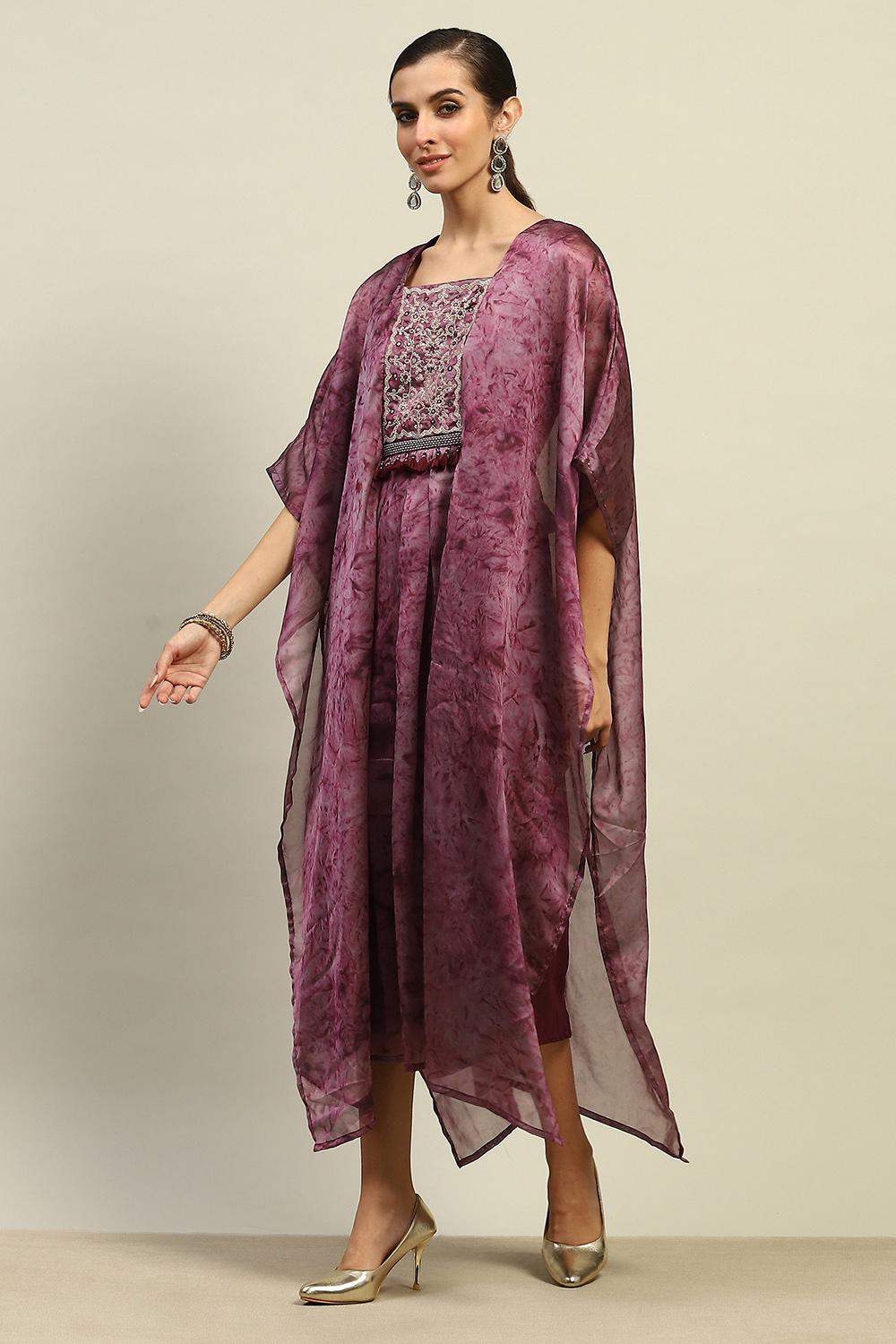 Purple Poly Georgette Printed Kaftan  image number 2