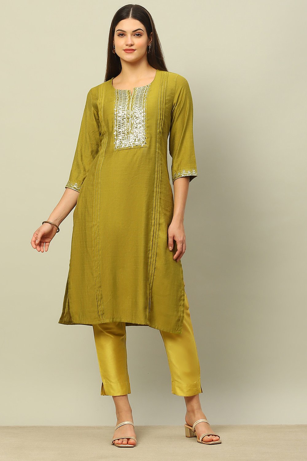 Green Viscose Blend Straight Kurta image number 0