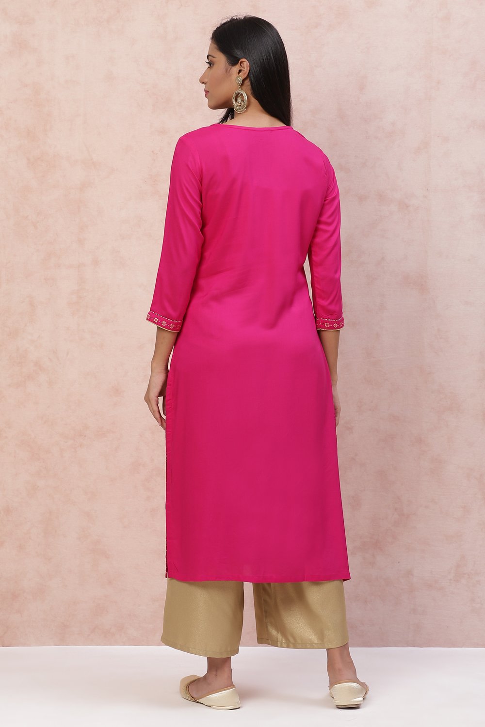 Pink Viscose Rayon Straight Kurta image number 4