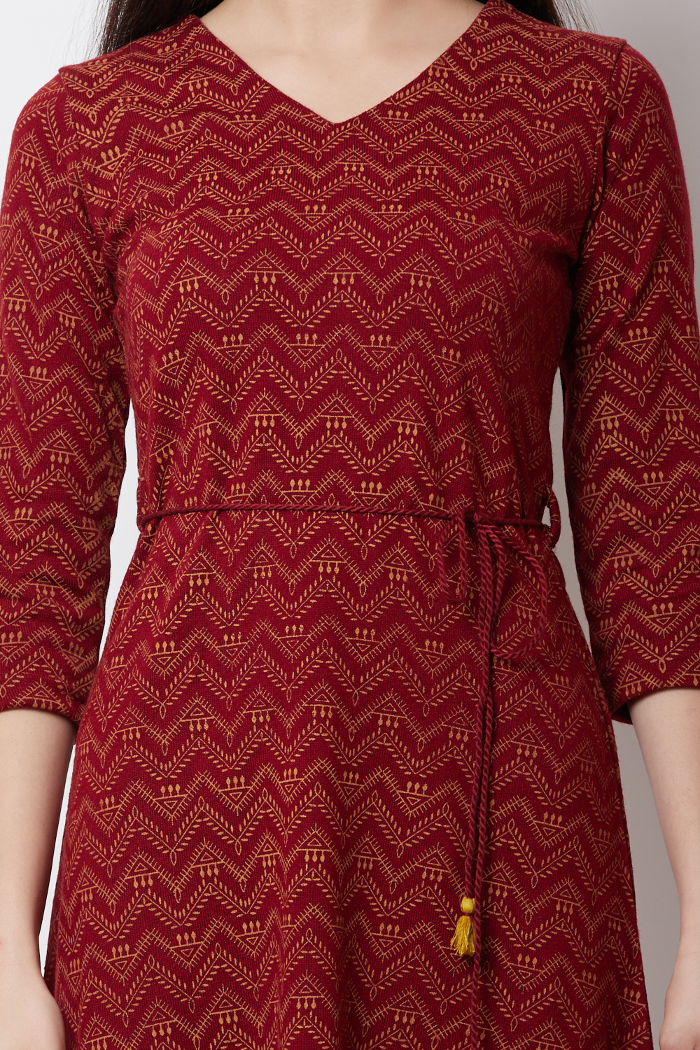Maroon POLY COTTON      A Line Dress image number 1