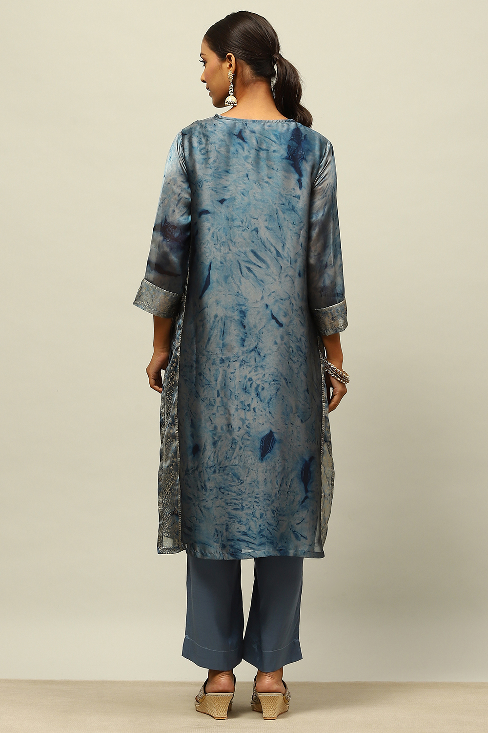 Blue Poly Georgette Straight Printed Kurta Palazzo Suit Set image number 4