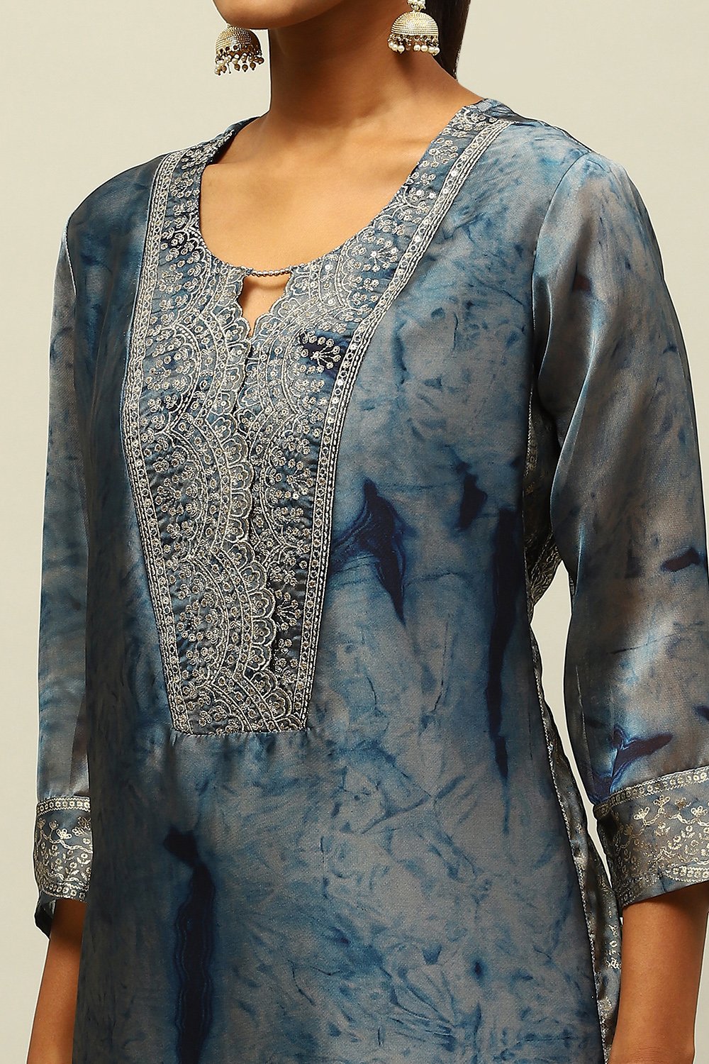 Blue Poly Georgette Straight Printed Kurta Palazzo Suit Set image number 1