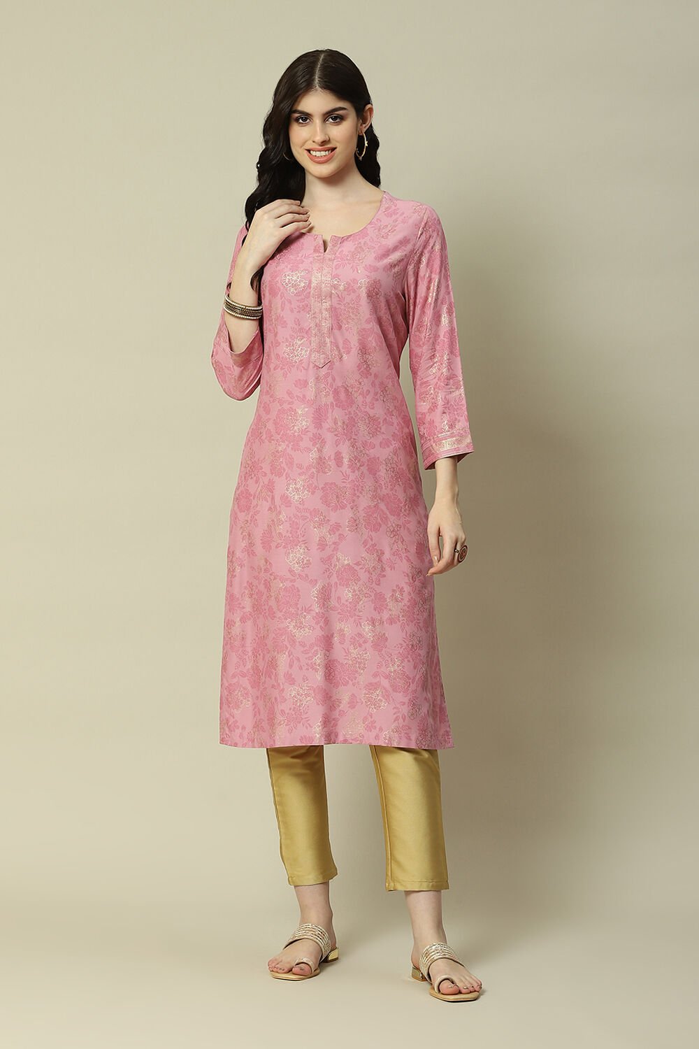 Pink Rayon Printed Straight Kurta image number 5