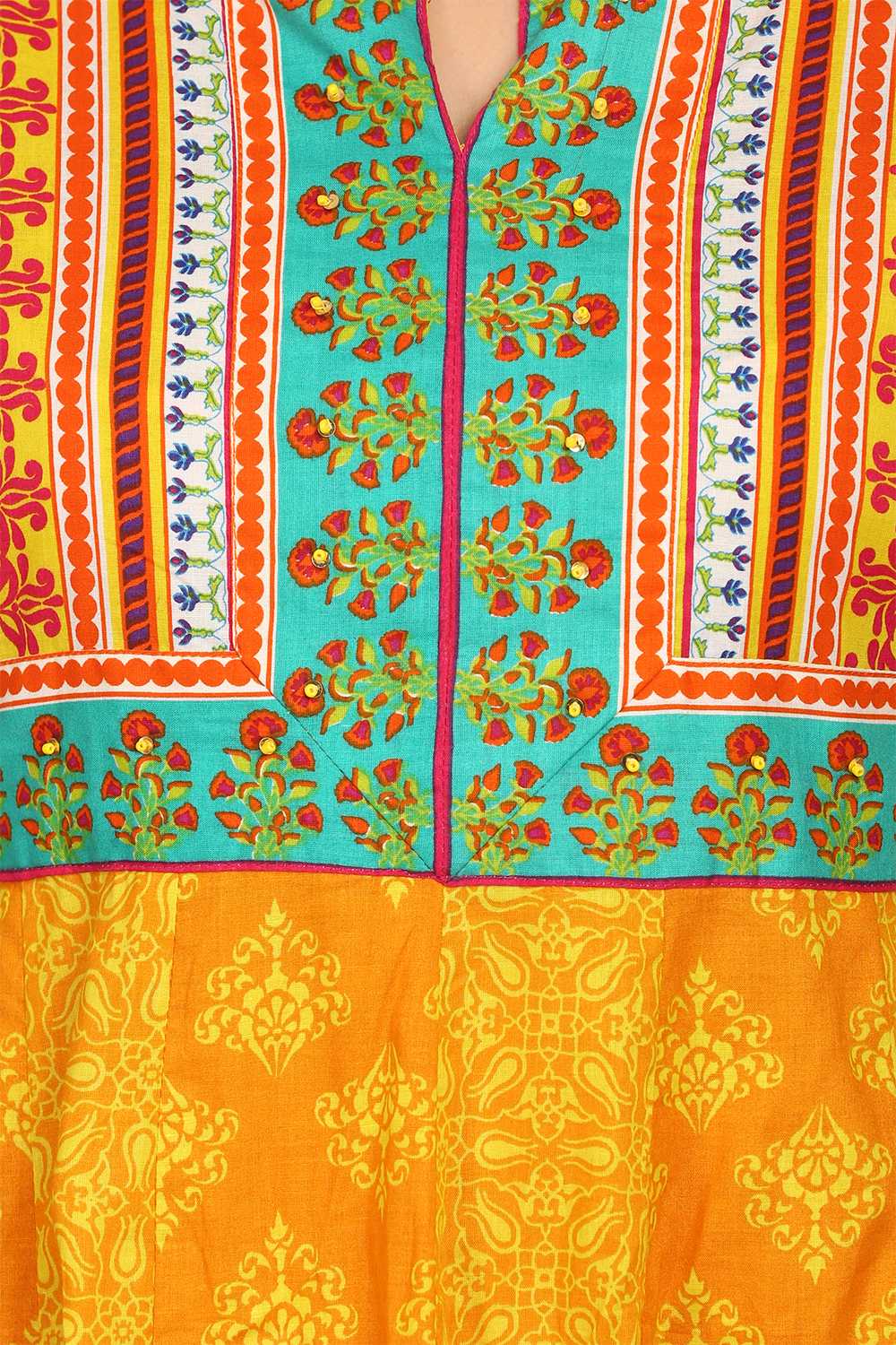 Yellow Kalidar Cotton Kurta image number 4