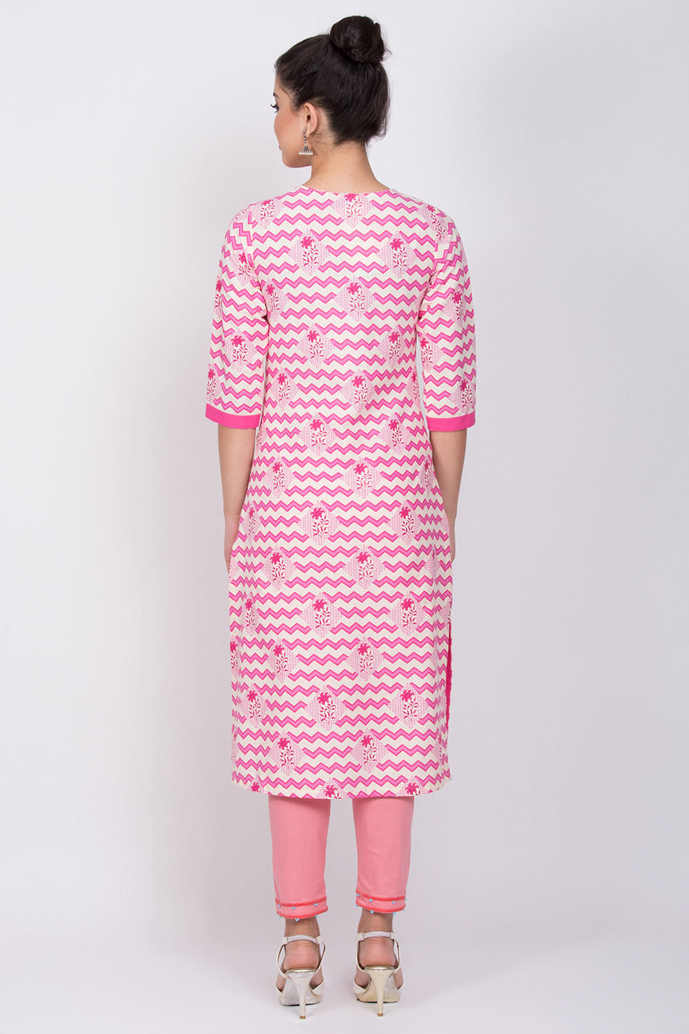 Pink Cotton Straight Kurta image number 4