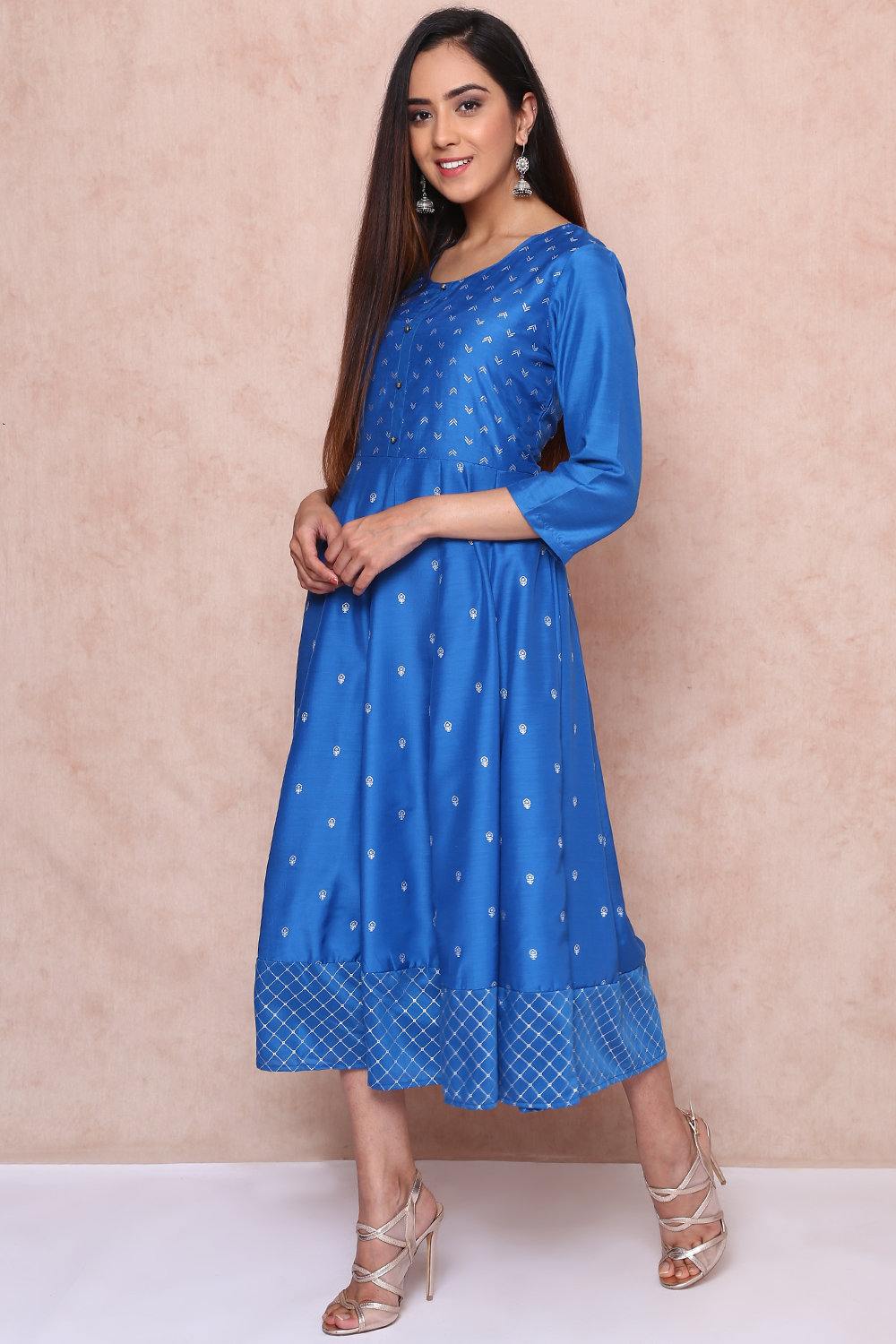 Royal Blue Art Silk Kalidar Dress image number 1