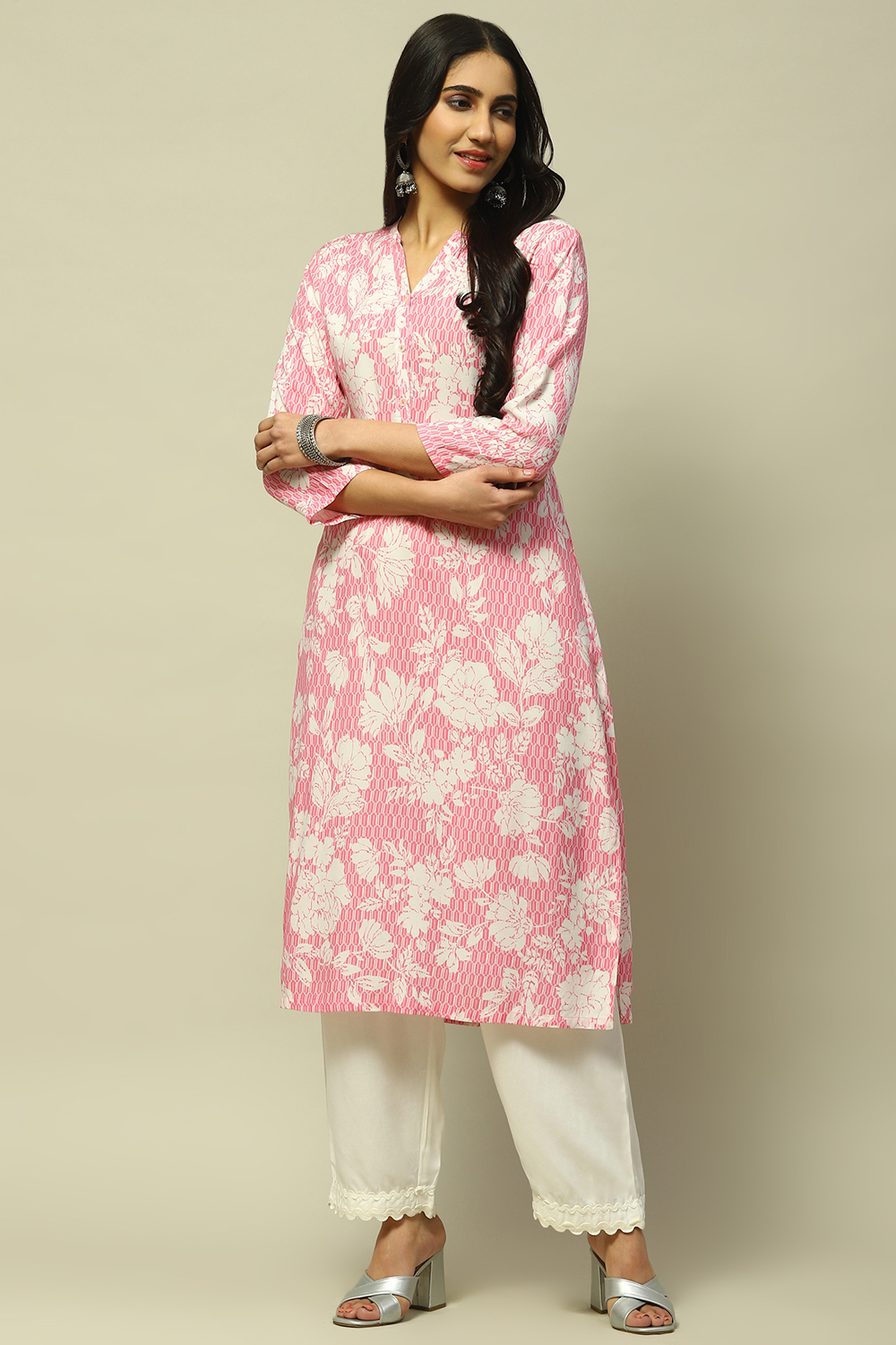 Pink Rayon Staight Kurta image number 0