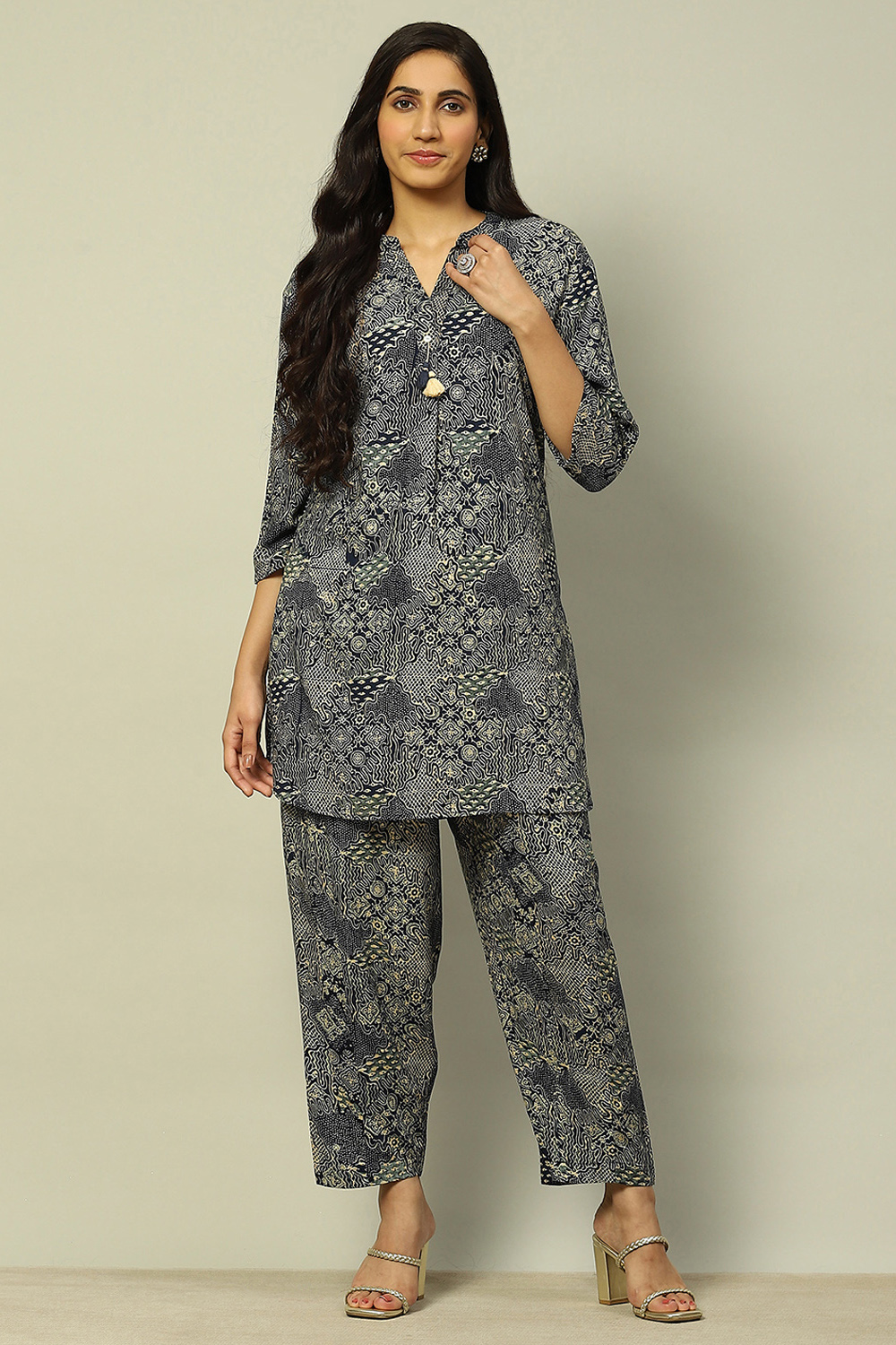 Blue Rayon Straight Printed Kurta Palazzo Suit Set image number 6