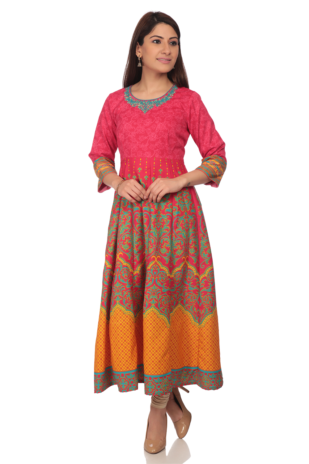 Pink Kalidar Poly Cotton Kurta image number 2