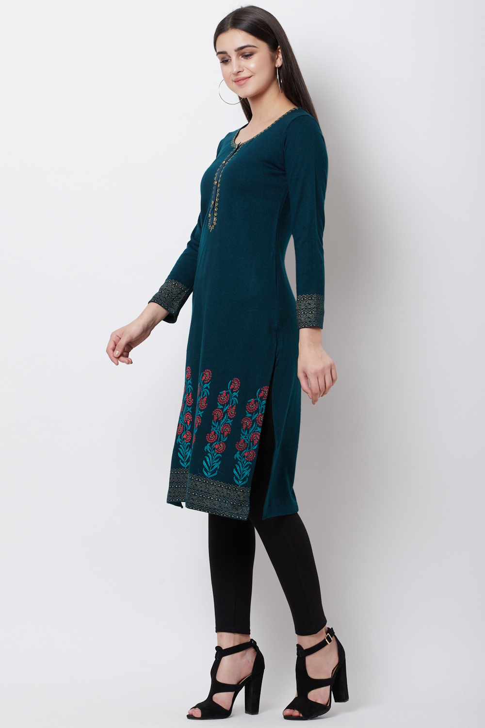 Dark Green POLY COTTON      Straight Kurta image number 2