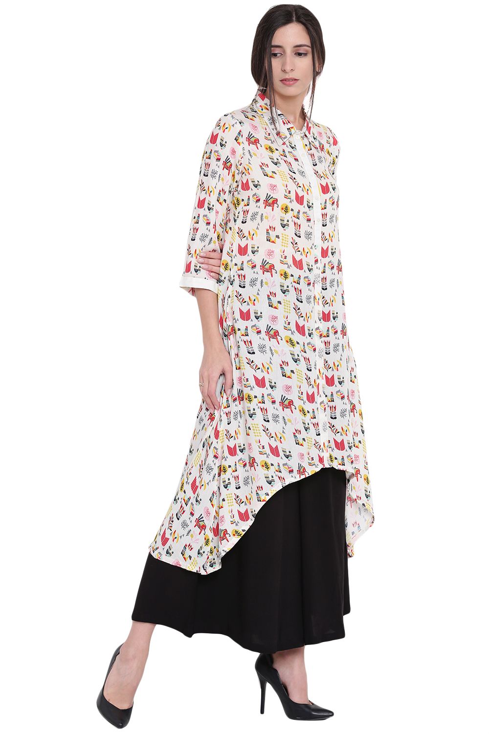 Ecru Rayon Asymmetric Kurta image number 3