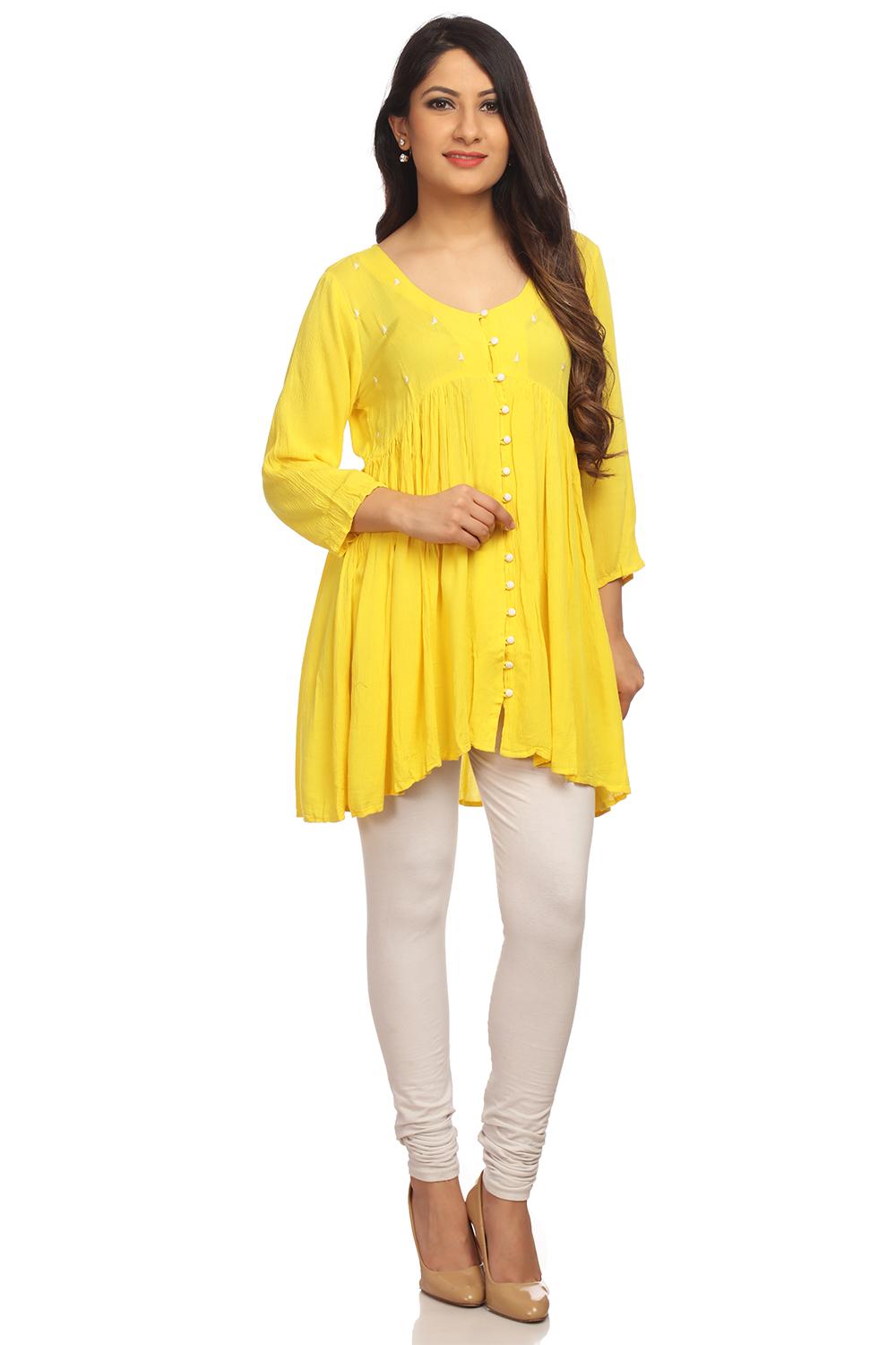 Yellow Flared Viscose Rayon Indie Top image number 0