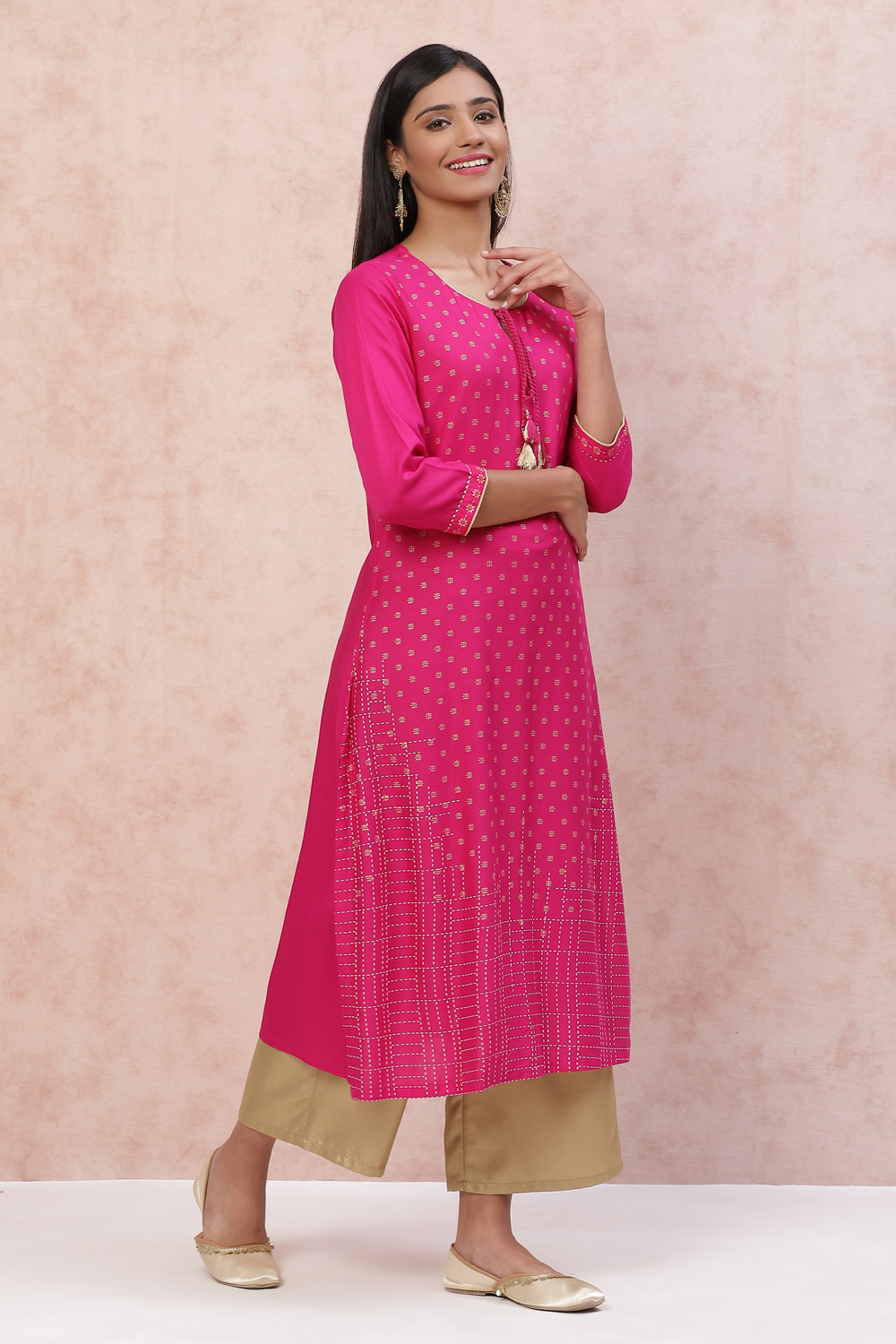 Pink Viscose Rayon Straight Kurta image number 3