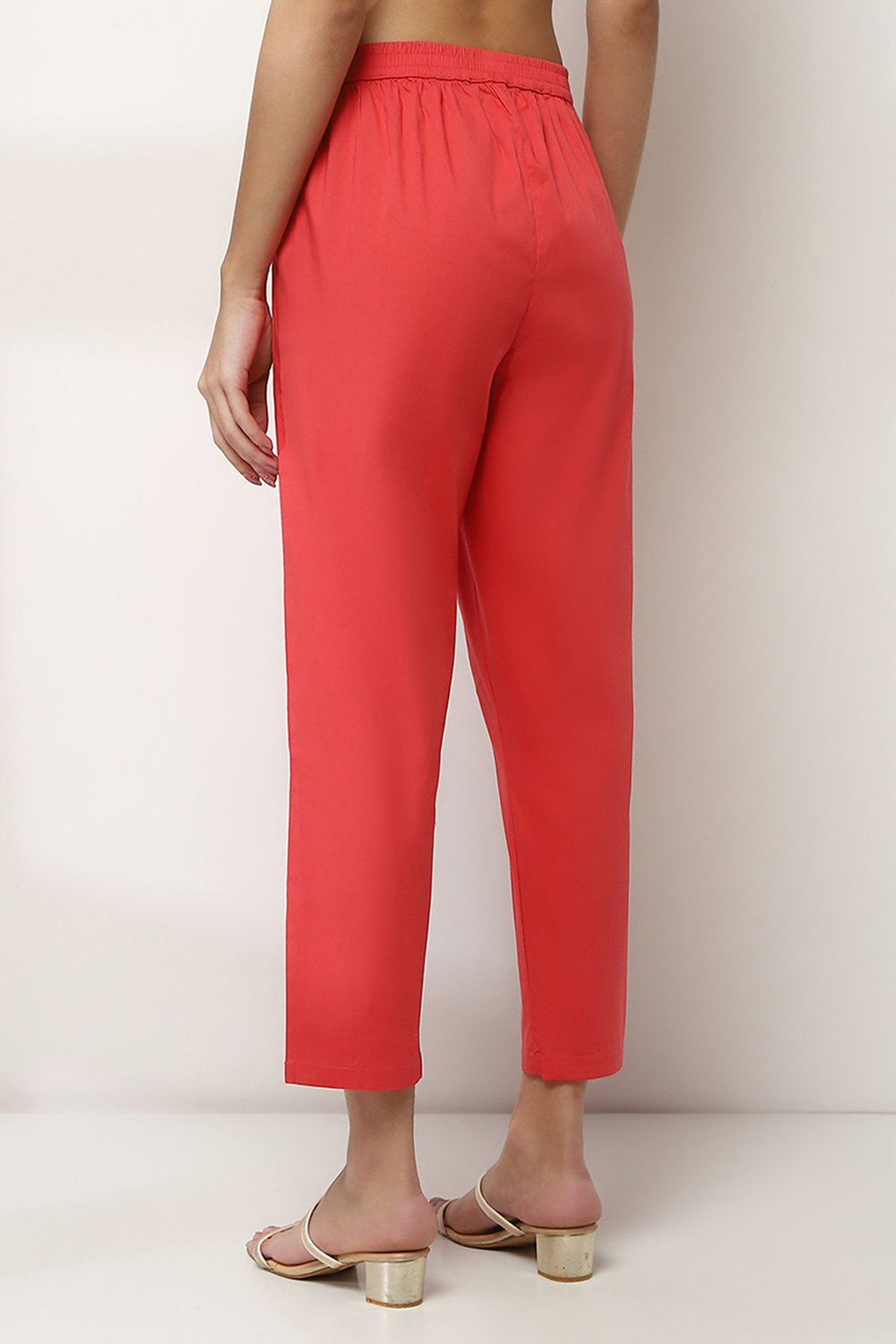 Aqua Cotton Lycra Solid Regular Pants image number 4