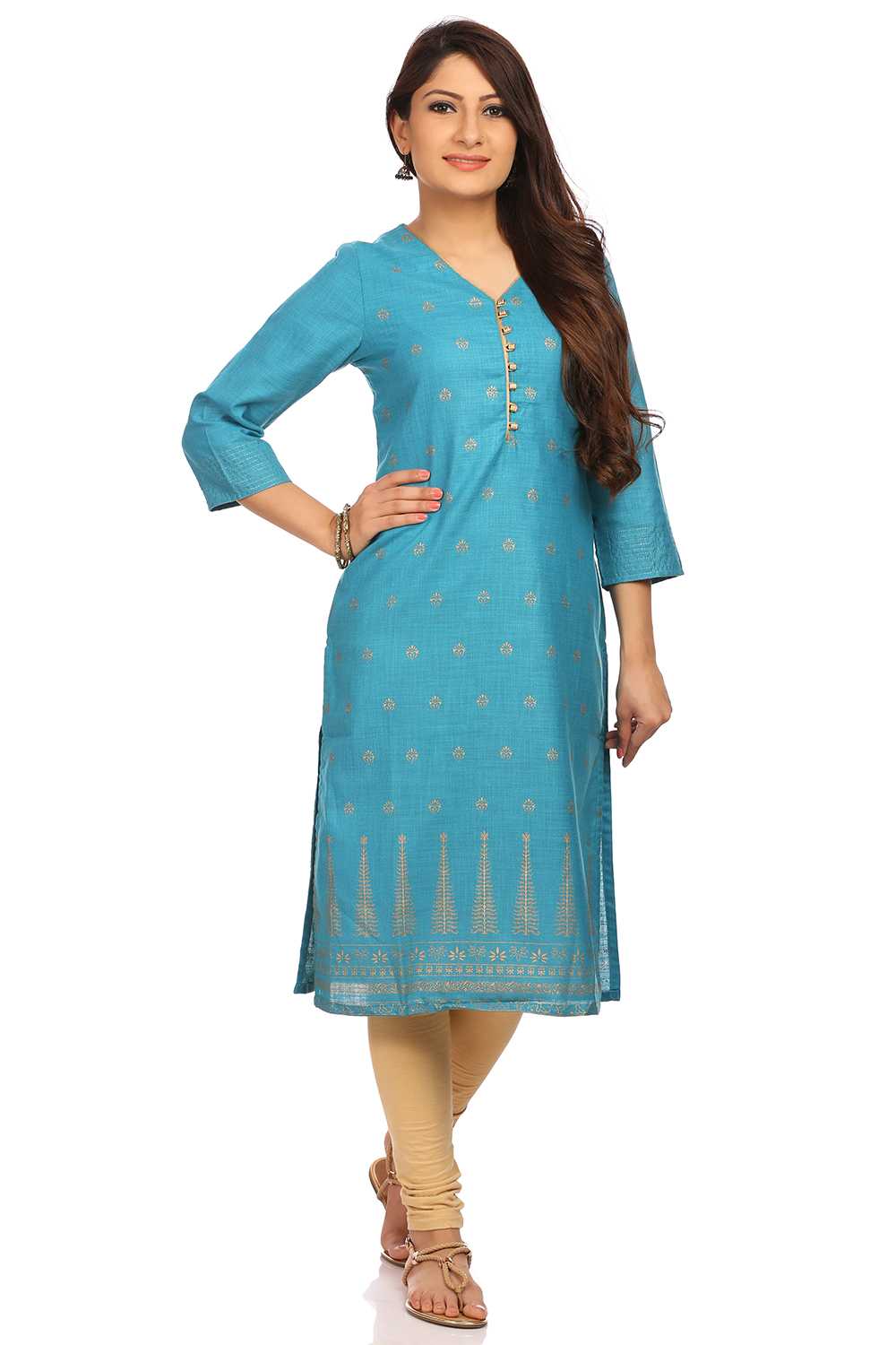 Turquoise Straight Viscose Kurta image number 0