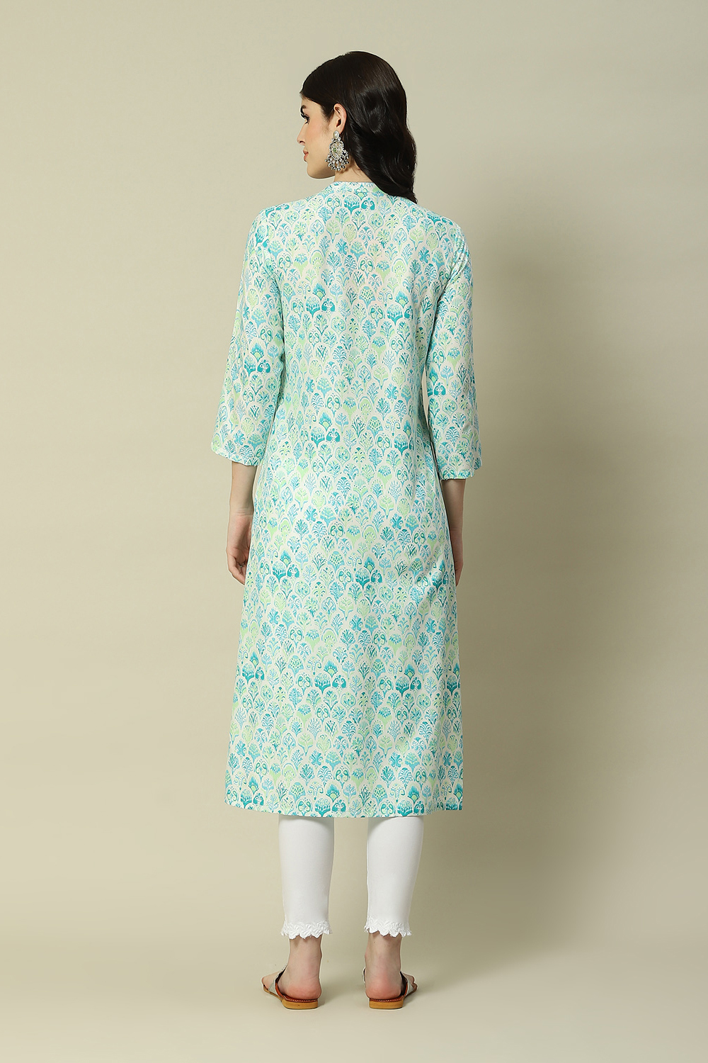 Yellow LIVA Straight Printed Kurta image number 4